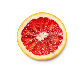 Tasty slice of blood orange fruit on white background