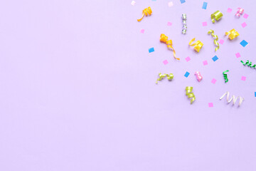 Colorful on confetti on lilac background