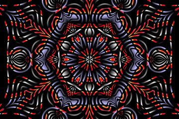 Beautiful caleidoscope symmetrical colourful gradient flowers line art of traditional background batik dayak ornament design template elements