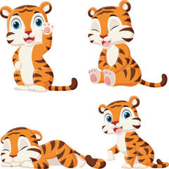 Fototapeta na wymiar Set of little tiger cartoon