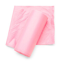 Pink roll of garbage bag isolated on white background