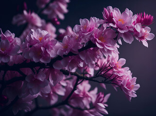 A hyper-realistic colorful sakura flower, bright color, photorealistic, ultra-wide angle, depth of field, hyper-detailed, Generative AI