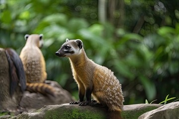 Fototapeta premium Brazilian park with South American Coati and Nasua nasuas. Generative AI