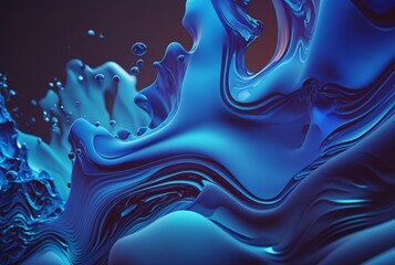 Obraz premium fluid blue paint,wavy blue fluid background, abstract art. generative ai