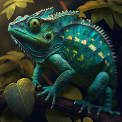 Chameleon on a leaf, ai generated