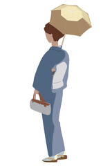 傘をさす着物女性のイラスト