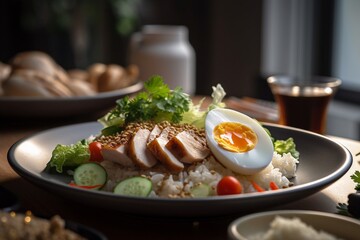 Rice with chicken and vegetables AI Generative