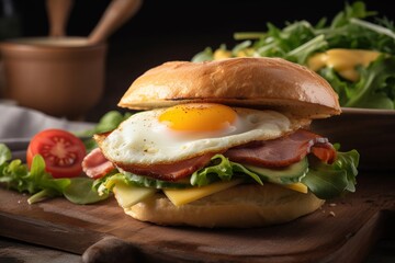 Burger with egg and vegetables AI Generative
