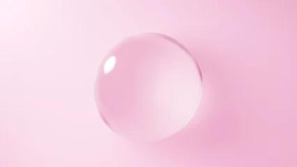 Fotobehang ピンクの背景に浮かぶ水の球体。球体のガラス。（横長） © nanako