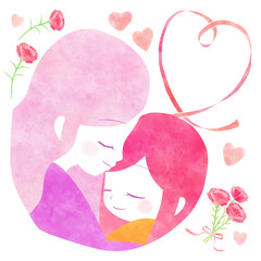 Mother and daughter hugging clipart; Happy Mother’s Day PNG