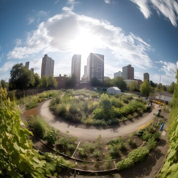 city community grown garden and park for peoples enjoyment, springtime garden, ai generated