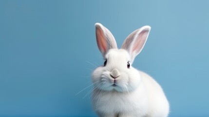 A white rabbit sits on a blue background. Generative AI