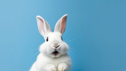 Obraz premium A white rabbit sits on a blue background. Generative AI