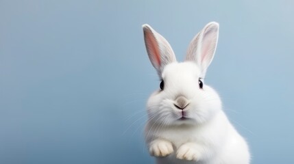 Obraz premium A white rabbit sits on a blue background. Generative AI