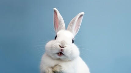 Obraz premium A white rabbit sits on a blue background. Generative AI