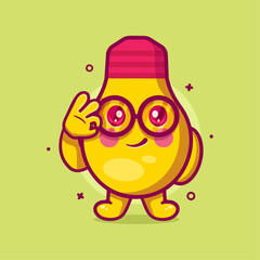 funny bulb lamp character mascot with ok sign hand gesture isolated cartoon in flat style design 