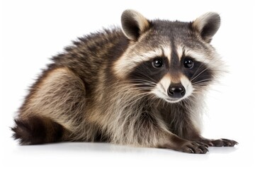curious raccoon sitting on a plain white background. Generative AI