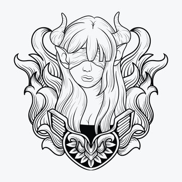 artwork illustration and T shirt design female devil