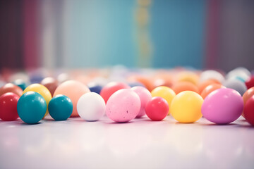 a group of colorful balls sitting on top of a table 