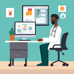 Virtual Doctor Visits: patient in their home, sitting at their computer or tablet, video conferencing with their doctor. doctor can be shown on screen or in small window in corner. Generative AI.