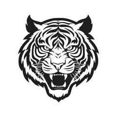 angry tiger, logo concept black and white color, hand drawn illustration