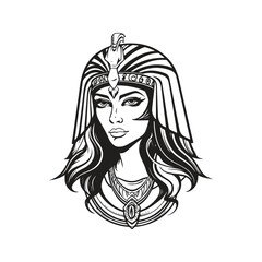 beautiful egyptian cleopatra, logo concept black and white color, hand drawn illustration