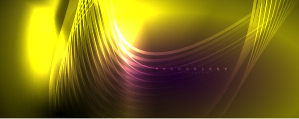 Techno neon wave lines, dynamic electric motion, speed concept. Templates for wallpaper, banner, background, landing page, wall art, invitation, prints