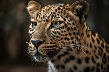 A close up portrait of a leopard with beautiful patches. Generative AI
