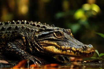 The Melanosuchus, or Black Caiman The Orinoco crocodile is severely endangered in Niger. largest predator in the ecosystem of the Amazon. Brazilian nature photo of a wildlife. Theme of animals