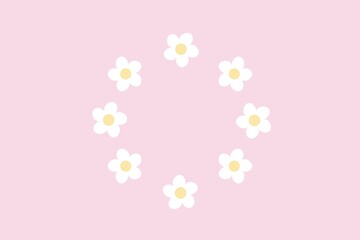 ピンク色の白いお花の囲みフレーム素材