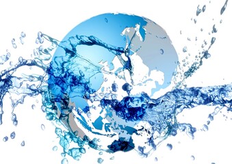 自然環境の概念で抽象的な地球と青い水しぶきの3dイラスト