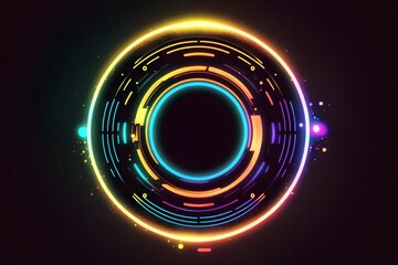 Fototapeta na wymiar Glitch triangle. Distorted glowing rainbow circle cyberpunk style. neon light, Futuristic geometry shape with TV interference effect, vector illustration. 