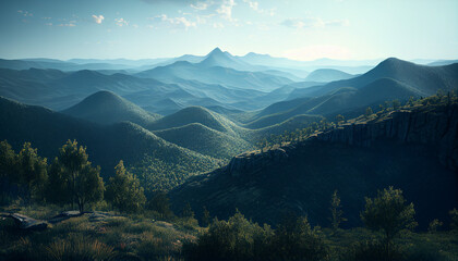 Scenic view of blue ridge mountains 3d rendering. Generative AI