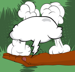 Comic Book Man's Hand Holding a blank speech bubble in his palm. Abstract pop art green background for Advertisement. Retro poster Template.