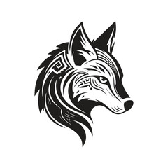 fox tribal, logo concept black and white color, hand drawn illustration