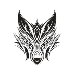 fox tribal, logo concept black and white color, hand drawn illustration