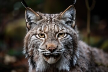 Obraz na płótnie Canvas UK, Hamerton Zoo 17 August 2018 A captive Canadian lynx. Generative AI