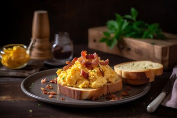 Fototapeta premium Scrambled egg with bred on plate