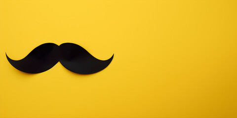 black mustache on yellow paper background. Copy space. Background for father's day design. 
Generative AI