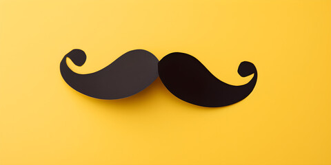 black mustache on yellow paper background. Copy space. Background for father's day design. 
Generative AI