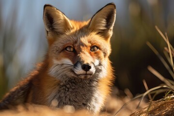 Naklejka na ściany i meble Close up of a Red Fox on a Sunny Day. Generative AI