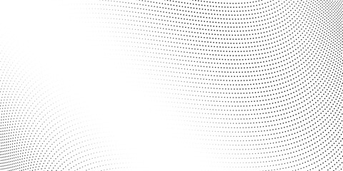 Halftone wave lines background. Abstract dotted stripes texture. Warped and curved lines wallpaper. Vector design template
