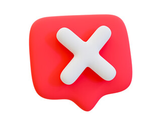 3d minimal Red wrong mark. cancel icon. rejected, disapproved, no, False, not Ok, wrong Choices. Cross mark icon. 3d illustration.