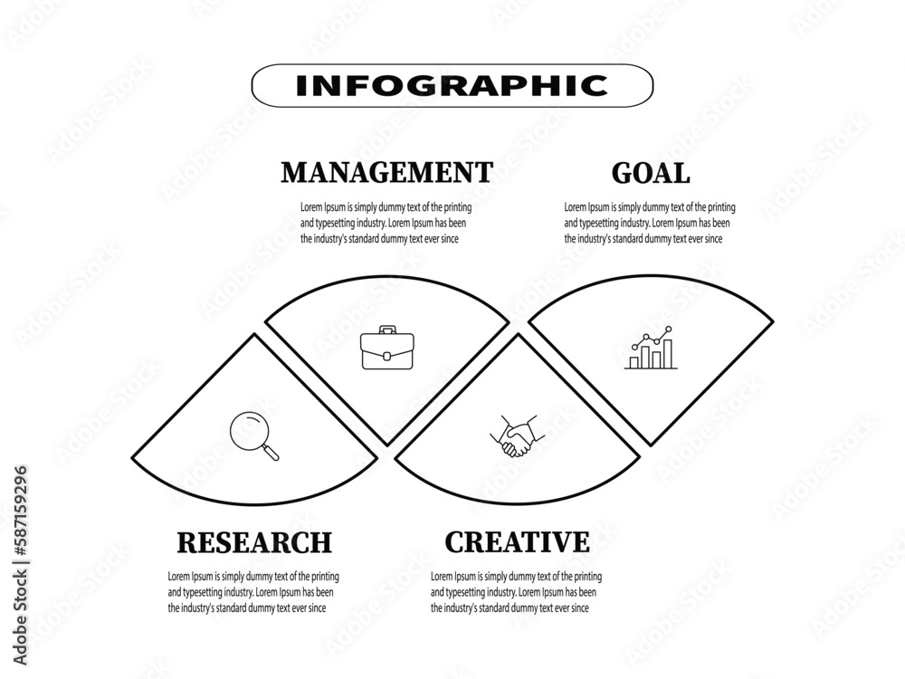 Poster half circle vector template for designing infographics with four elements makes it presents business