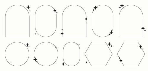 Modern minimalist line frames in trendy retro style. Y2k aesthetic design.	