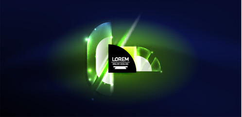 Neon round shapes, lines and triangle elements. Hi-tech design for wallpaper, banner, background, landing page, wall art, invitation, prints, posters