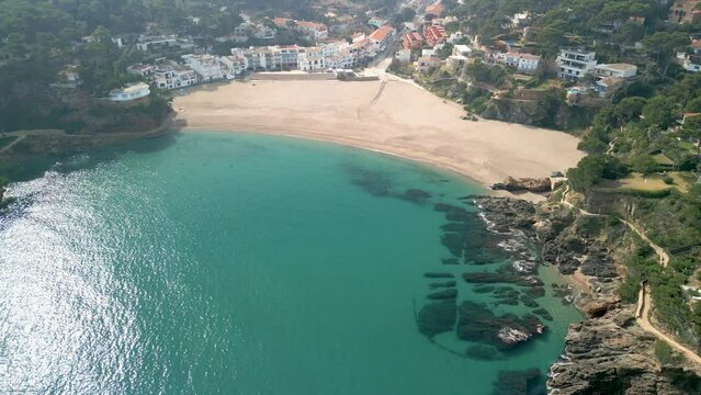 Aerial images of the beach of Spain in the Costa Brava of Girona summer tourism in Europe aerial images paradisiacal beaches