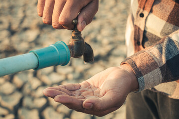 Hand for drinking water to live through drought, Concept drought and crisis environment. - 587161218