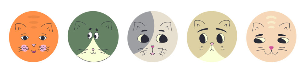 Funny cat face, abstract personage, mascot design, funny face, cute icon.