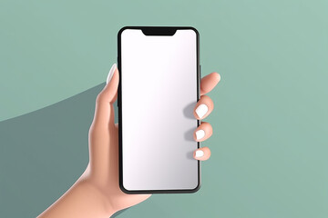 3D Cartoon hand hold phone mockup with blank white screen. Created with Generative AI Technology